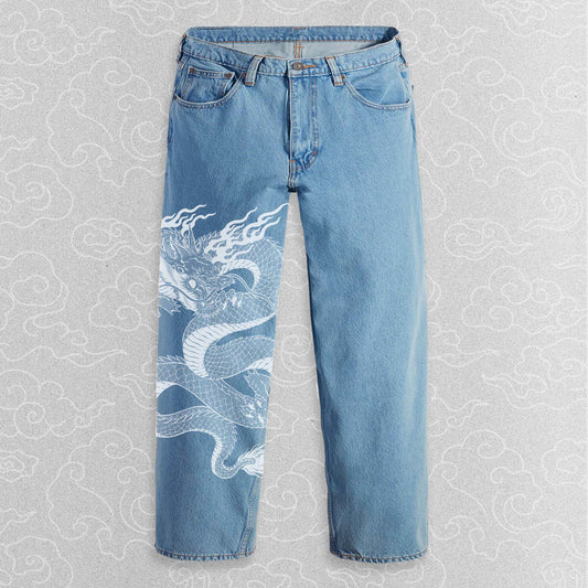 jean DENIM avec dragon japonais